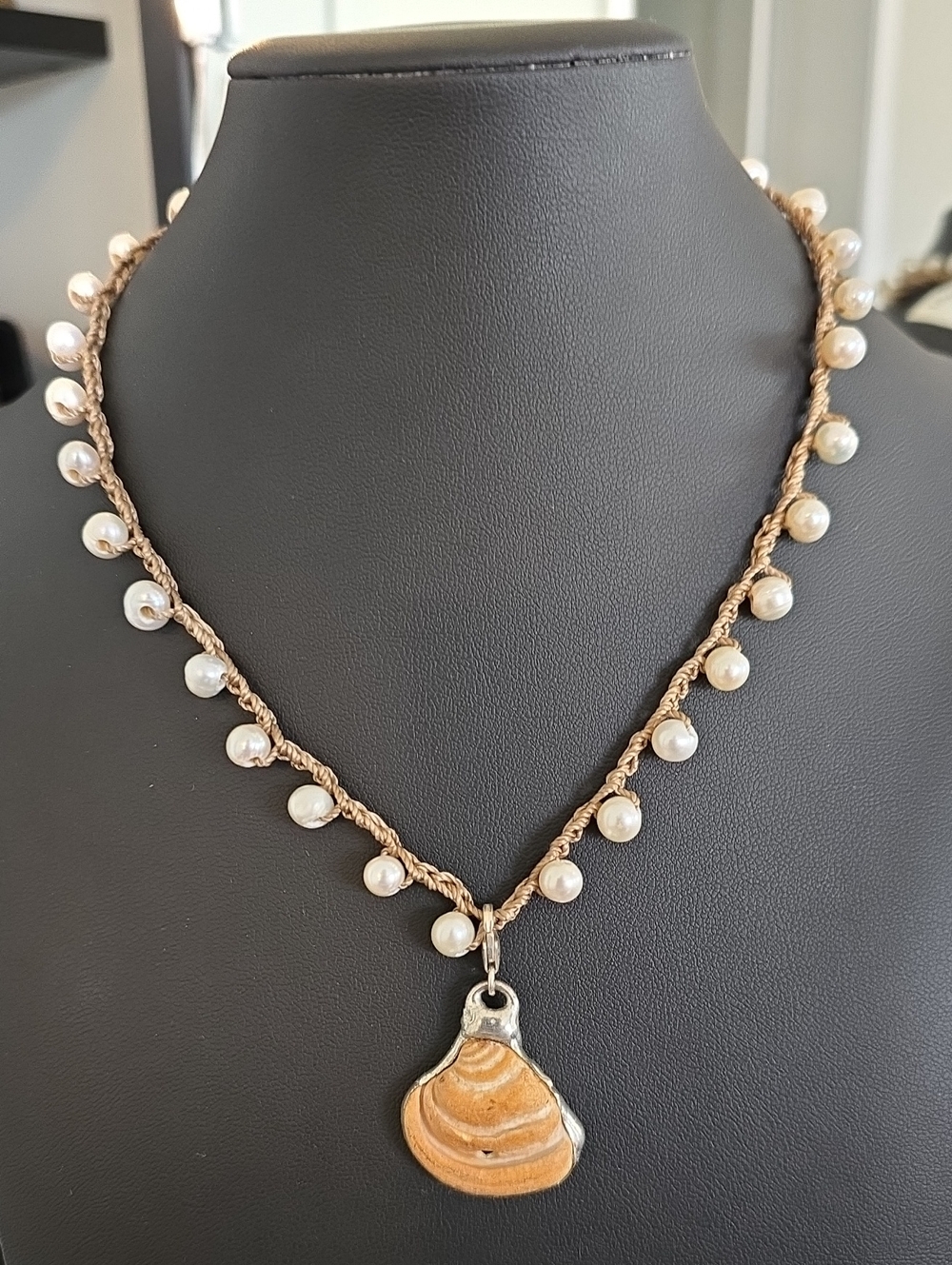 Handcrafted Island Girl Pawleys Island Soldered Shell & Pearl Crochet Necklace